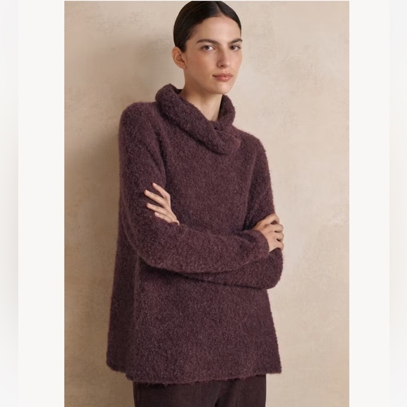 Poetry Crossover Neck Alpaca Boucle Mockneck Sweater Plum 10 Fluffy UT31 - Picture 1 of 13
